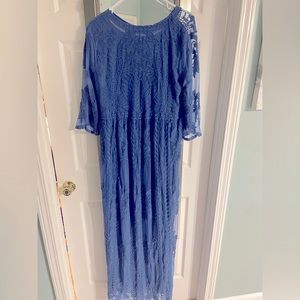 PinkBlush Blue Embroidered Maxi Maternity Dress- Perfect for Baby Shower!